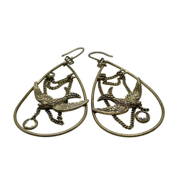 Mockingjay Brass Dangle Earrings Brass Glass Drop Hunger Games Pendant - Picture 1 of 4